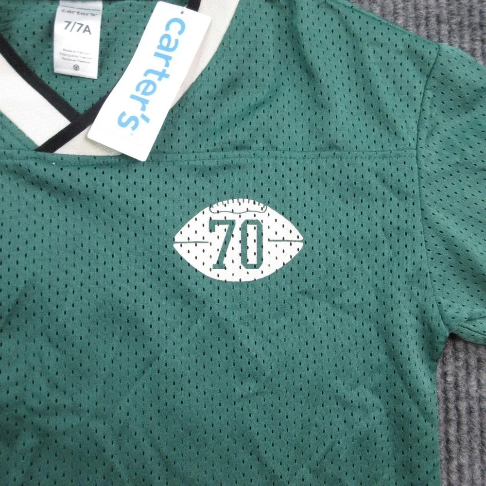 Carter's Shirt Boys 7 Green Football Mesh V-Neck Athletic Jersey Kids NWT